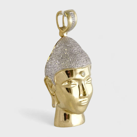 10k Yellow Gold Diamond Buddha Head Pendant image 1