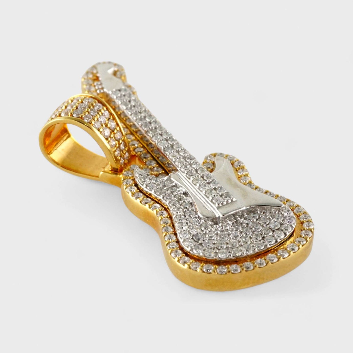 14k Yellow Gold Full Diamond Guitar Pendant image 2