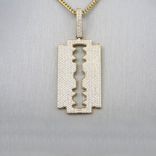 14k Yellow Gold Diamond Razor Blade Pendant image 1