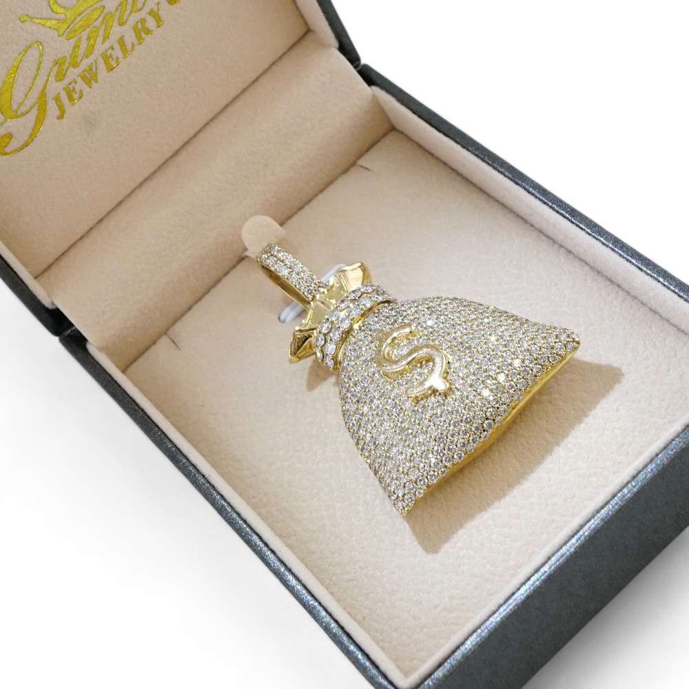 14k Yellow Gold Diamond Money Bag Pendant image 3