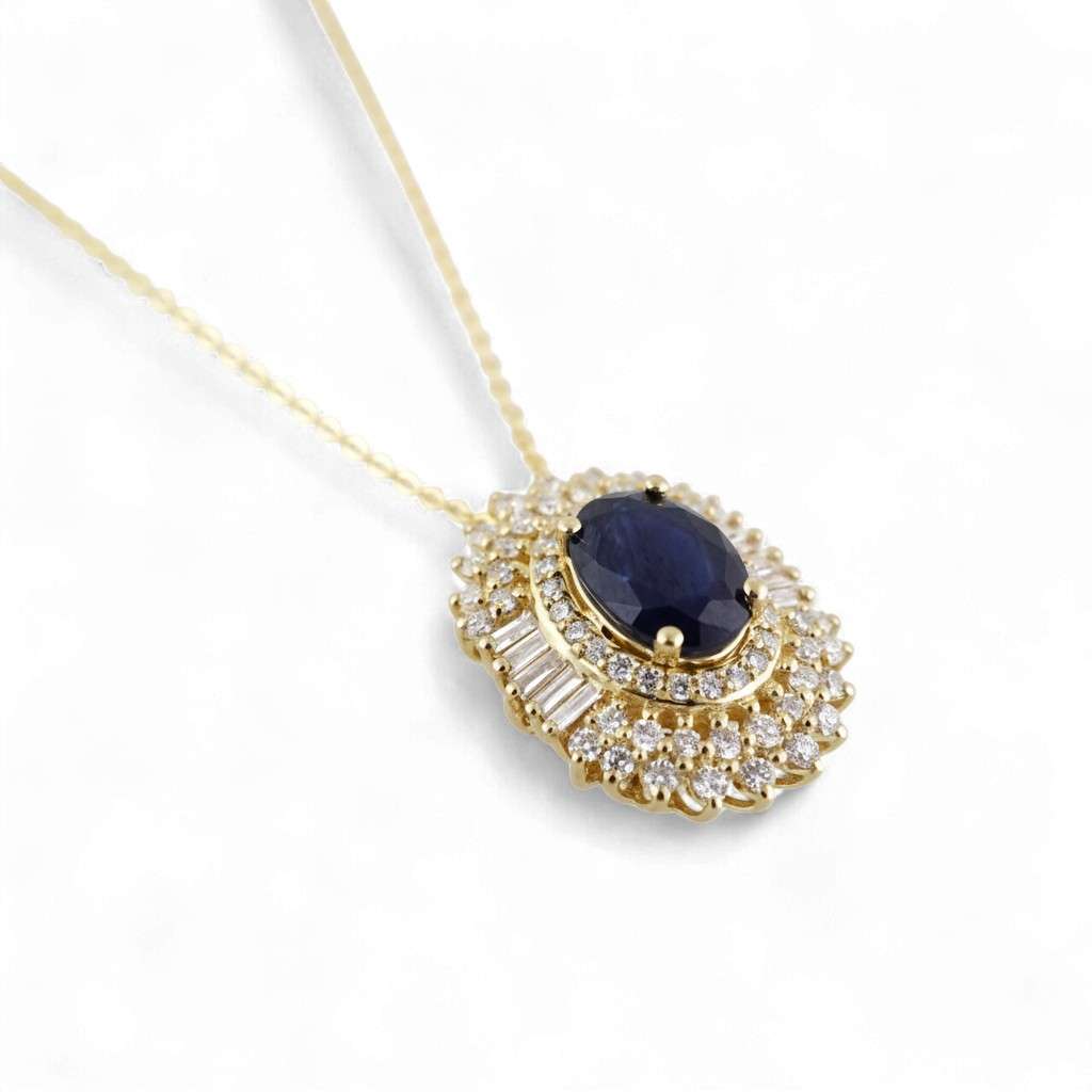 14k Yellow Gold Diamond Oval Sapphire Chain image 2