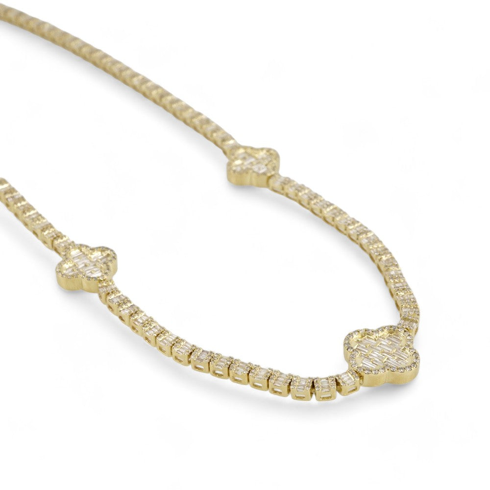 10k Yellow Gold Diamond Tennis Clover Necklace image 2