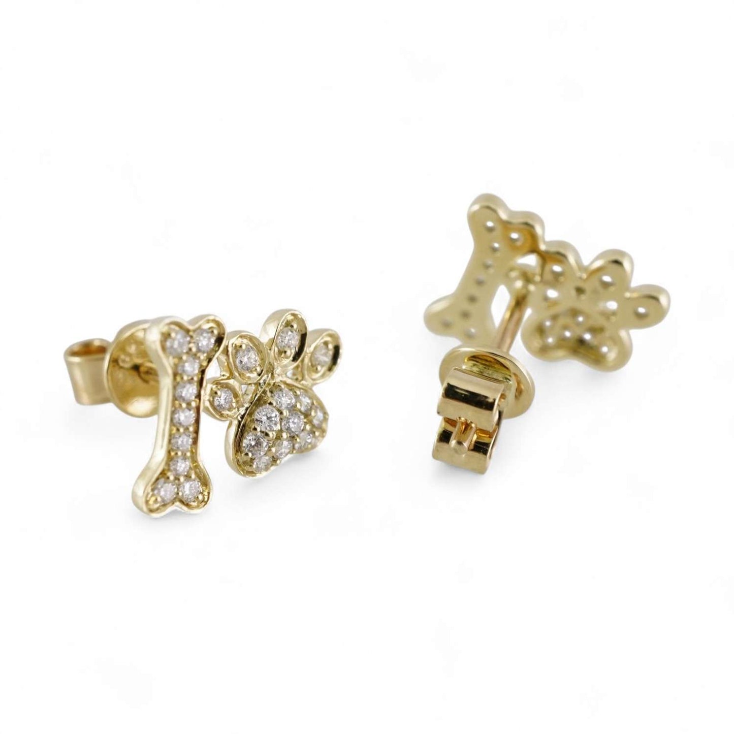 14k Yellow Gold Diamond Paws Stud Earrings image 1