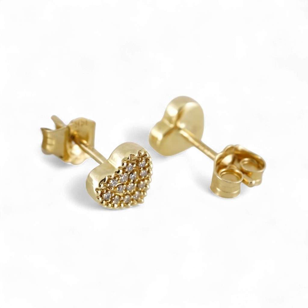 14k Yellow Gold Diamond Heart Studs image 1