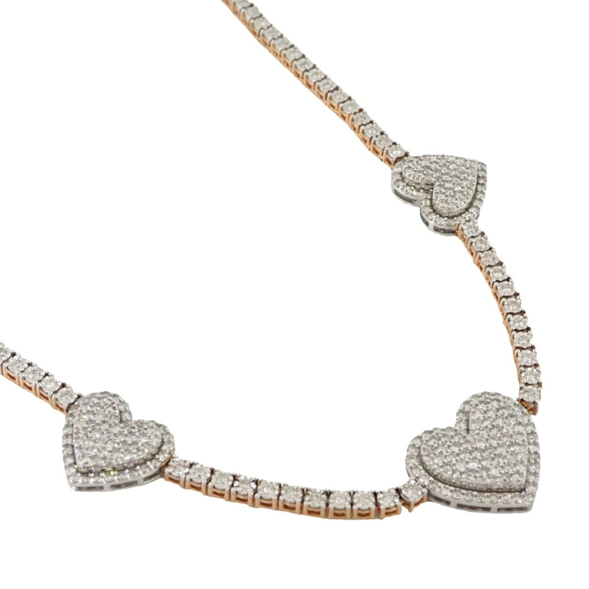 10k White & Rose Gold Diamond Tennis Heart Chain image 2