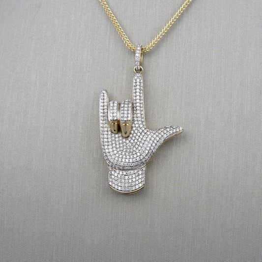 14k Yellow Gold Diamond Hand Pendant image 1