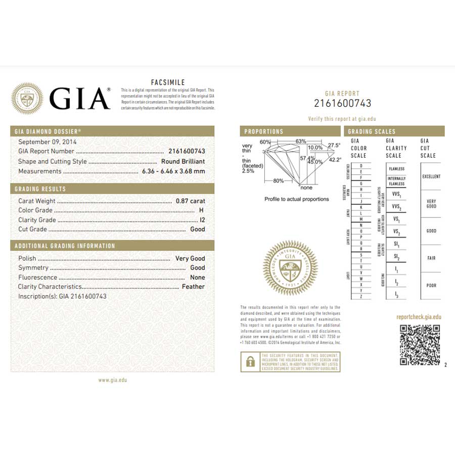 0.87 Carat Round Brilliant Natural Diamond
