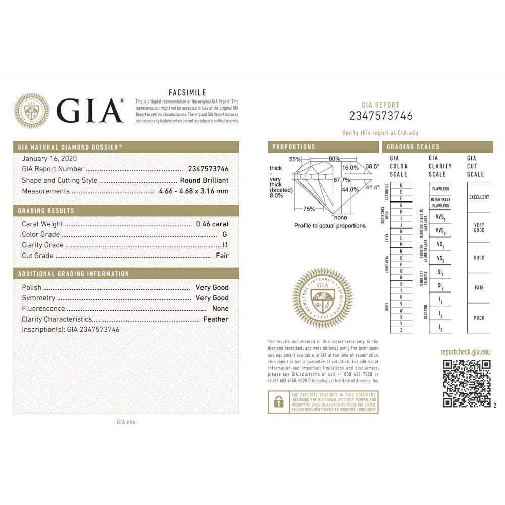 0.46 Carat Round Brilliant Natural Diamond