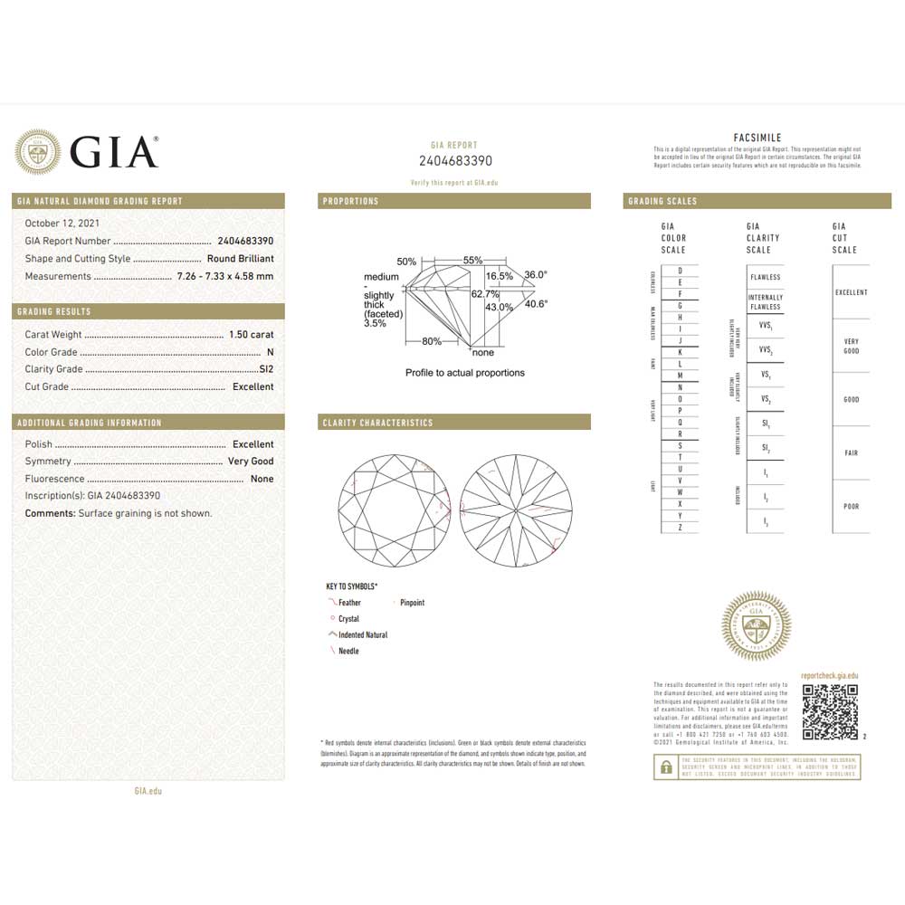 1.50 Carat Round Brilliant Natural Diamond