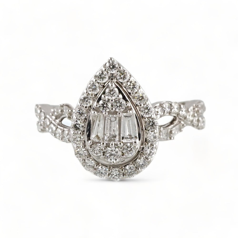 10k White Gold Diamond Almond Ring image 2