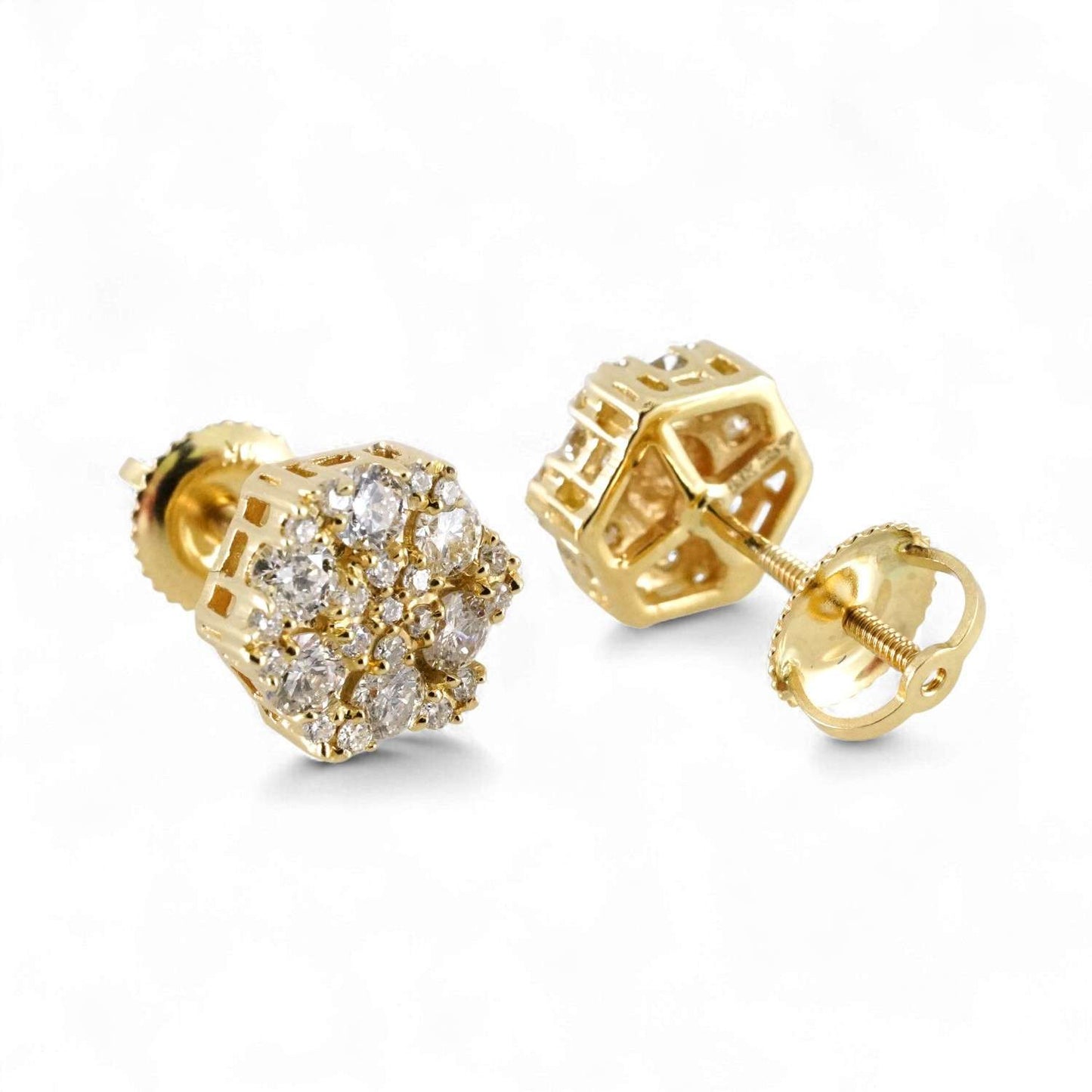 14k Yellow Gold Diamond Hexagonal Flower Earring image 2