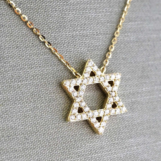 14k Yellow Gold Star of David Chain image 1