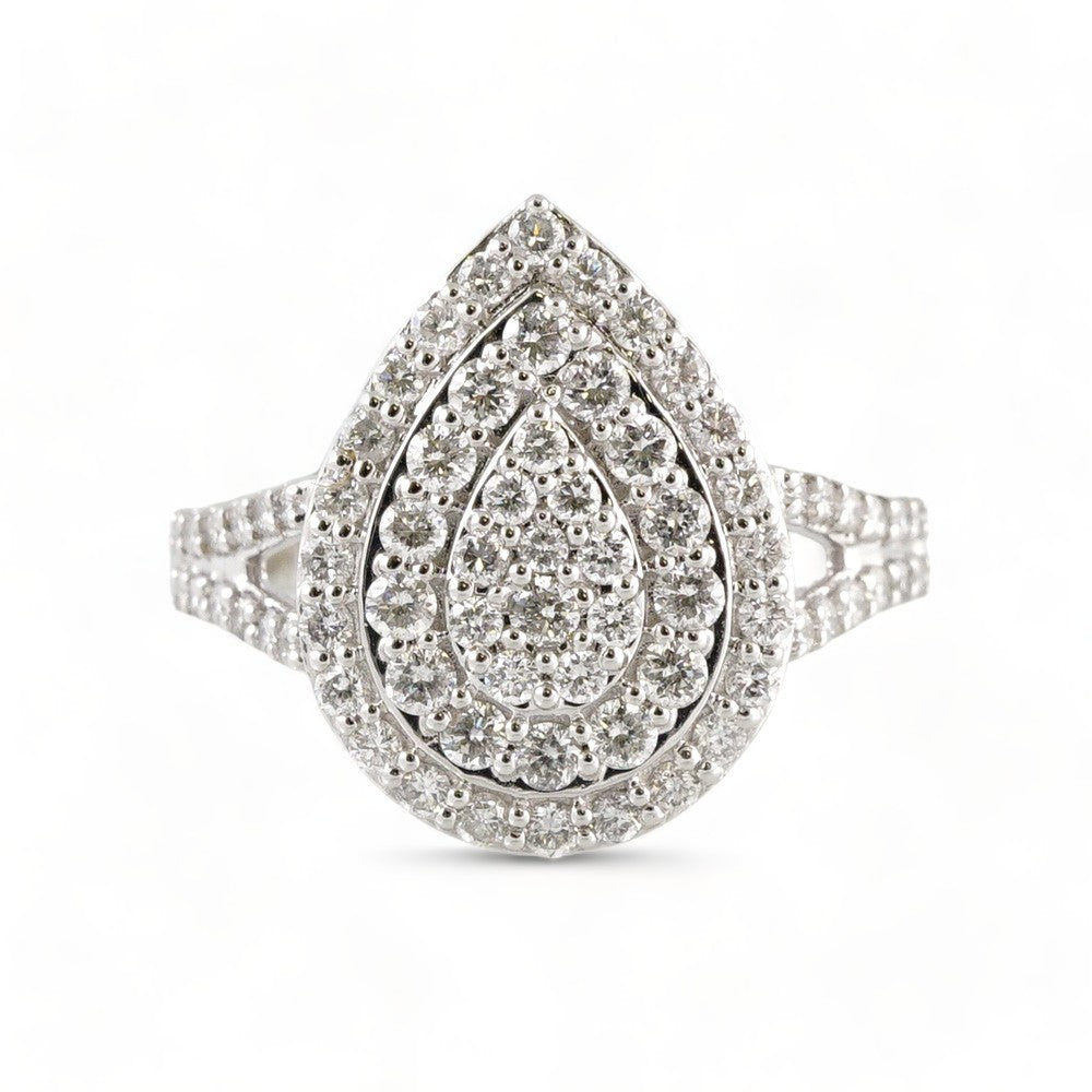 14k White Gold Diamond Almond Ring image 2