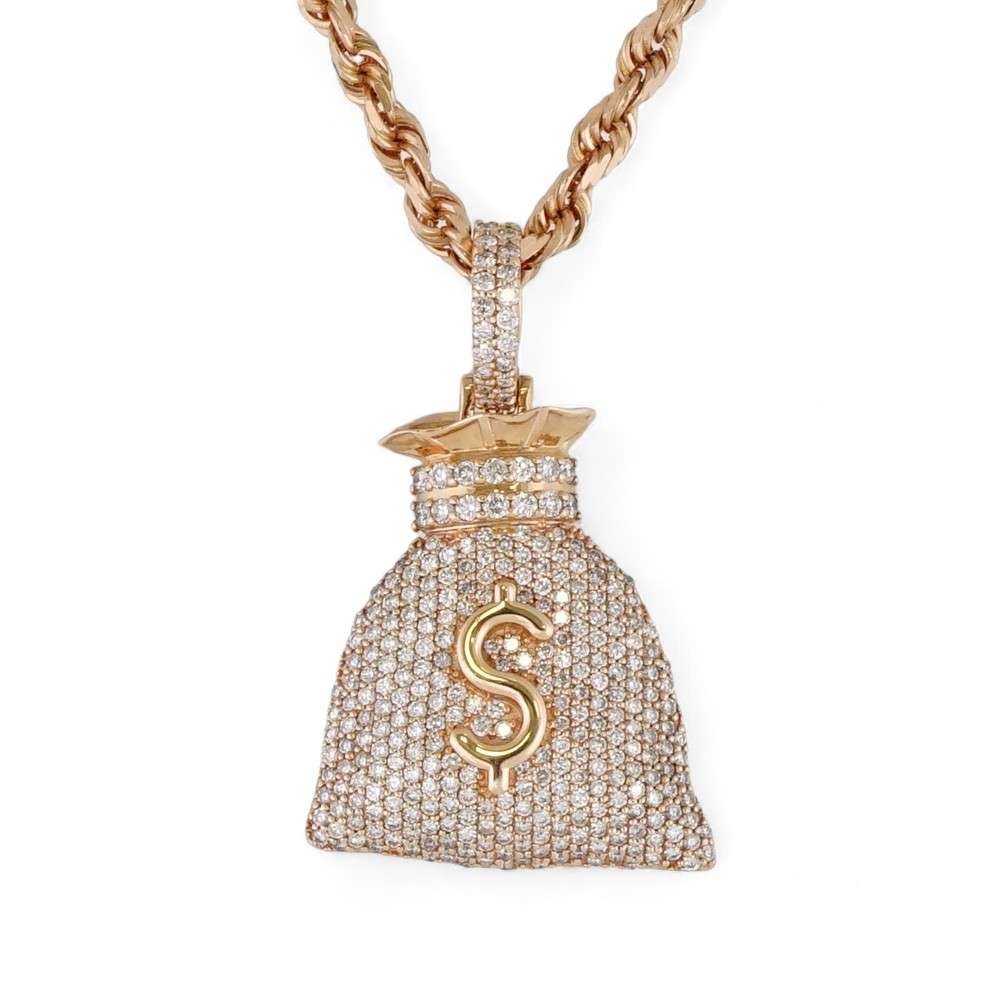 14k Gold Diamond Money Bag Pendant - Rose Gold image