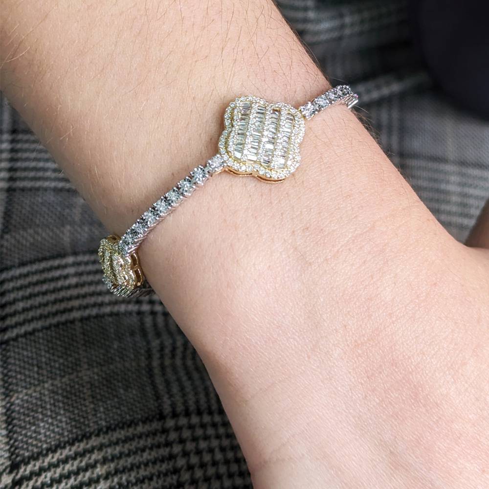 White&Yellow Gold Diamond Clover Tennis Bracelet 10k image 2