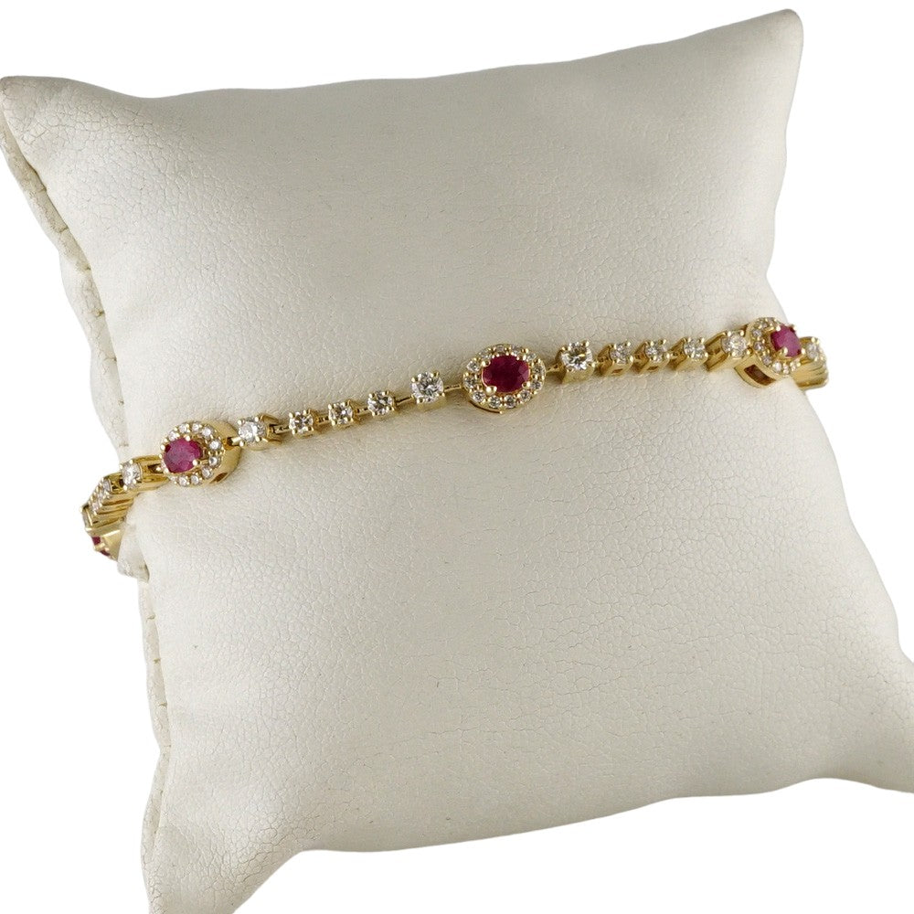 14k Yellow Gold Diamond Oval Red Stones Bracelet image 1