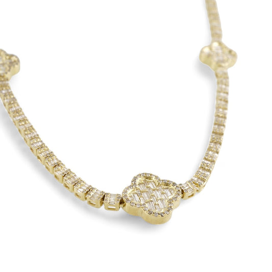 10k Yellow Gold Diamond Tennis Clover Necklace image 1
