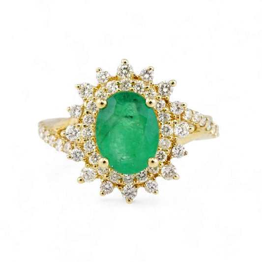 14k Yellow Gold Diamond Green Stone Ring image 1
