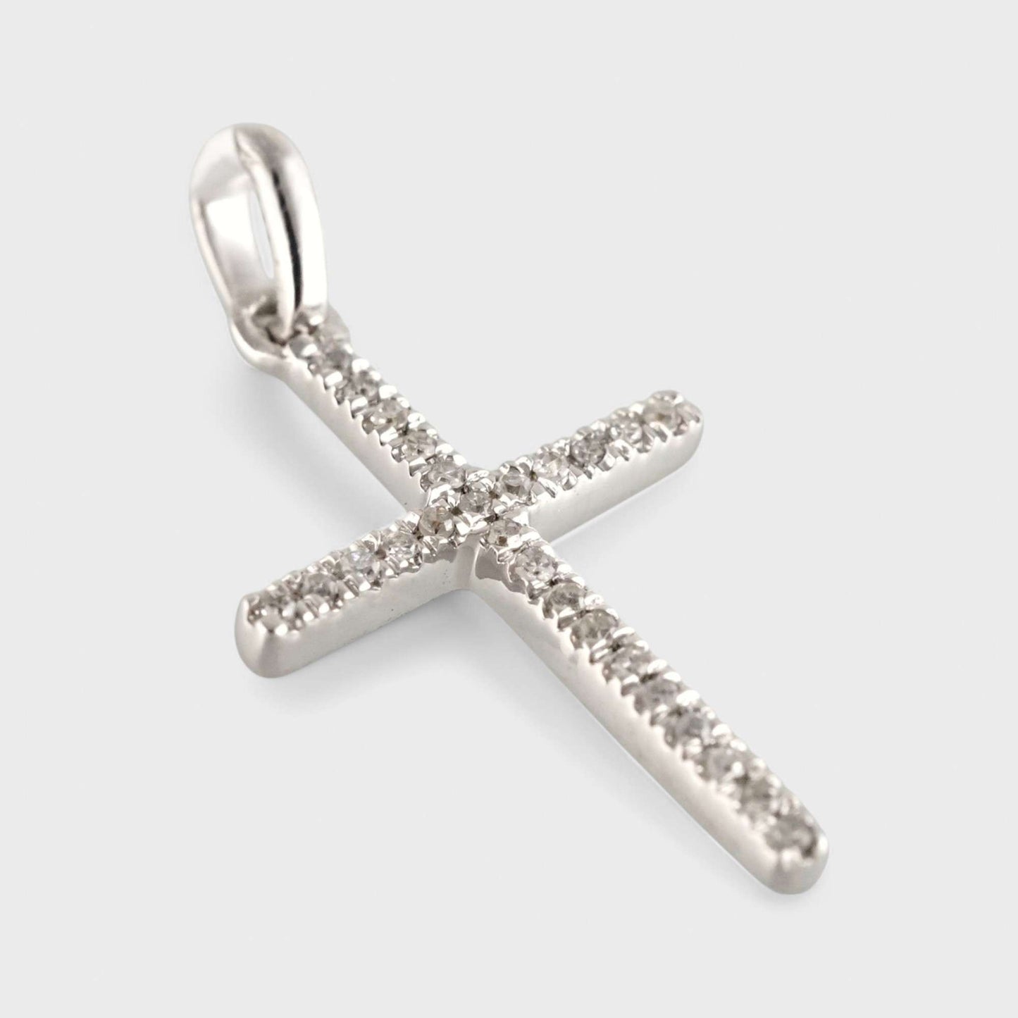 14k White Gold Small Cross Pendant with Diamonds image 1