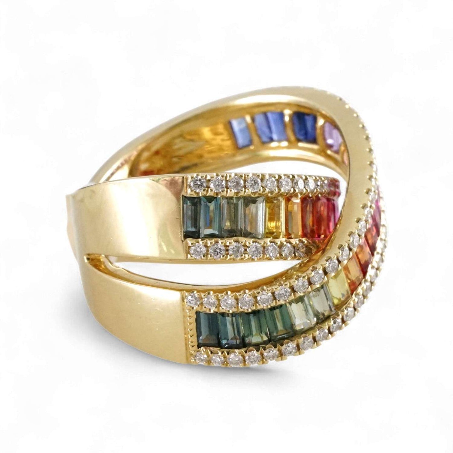 14k Yellow Gold Diamond Multi-colored Ring image 2