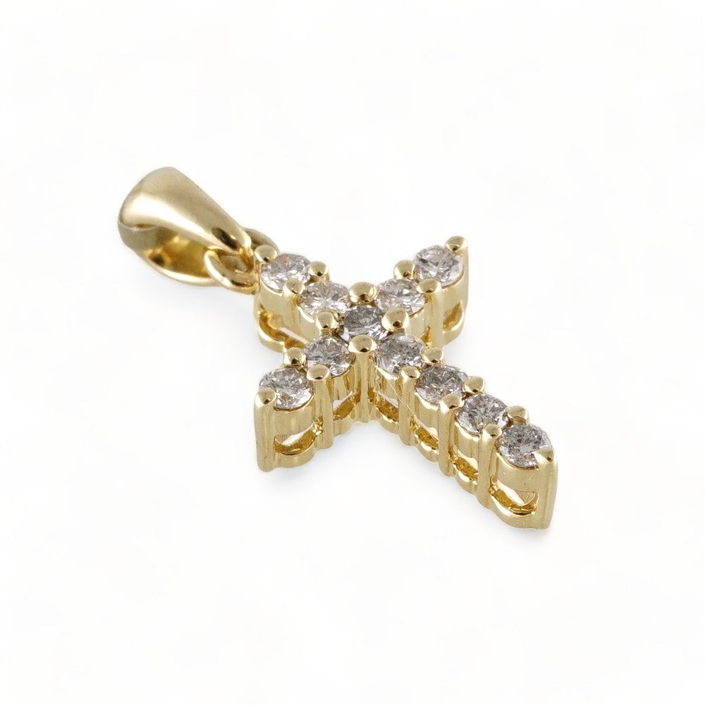 14k Yellow Gold Diamond Cross Pendant image 2