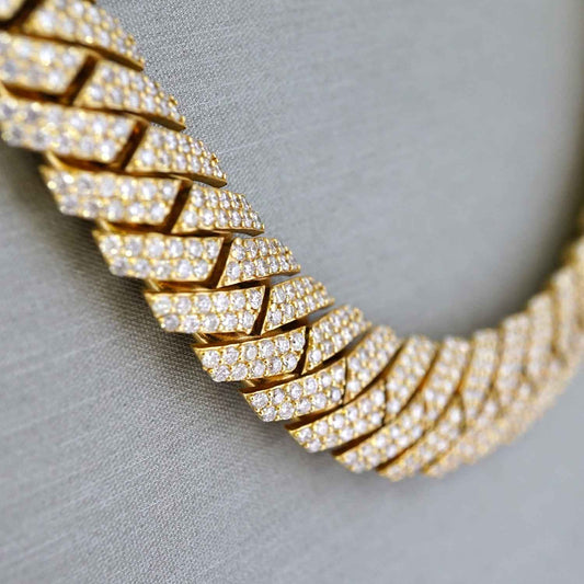 10k Yellow Gold Full Diamond Prong Setting Chain image 1