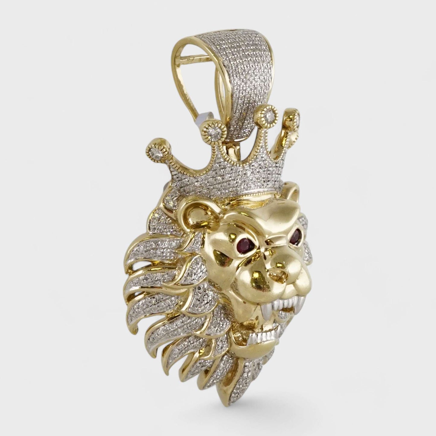 10k Yellow Gold Diamond Lion Face Pendant image 1