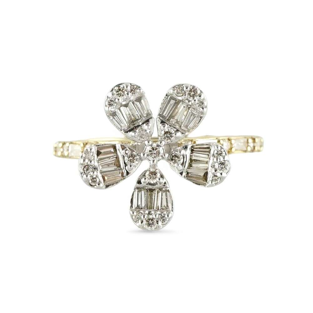 14k Yellow Gold Diamond Flower Ring image 2