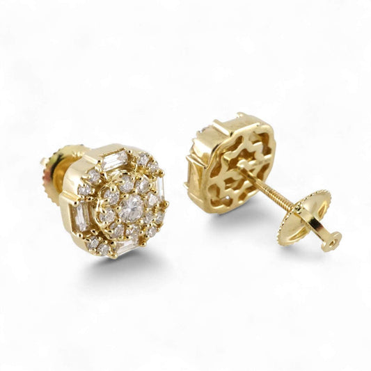 14k Yellow Gold Diamond Round Earring image 1