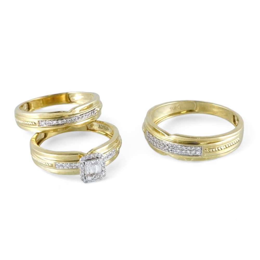10k Yellow Gold Diamond Square Ring Set image 2