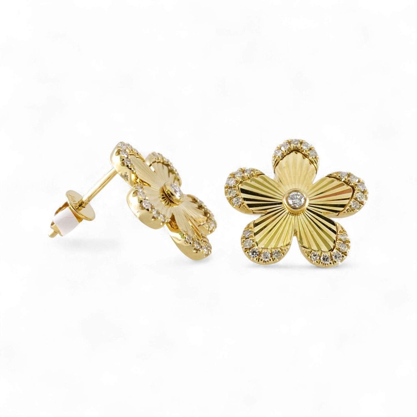 14k Yellow Gold Diamond Flower Earrings image 2