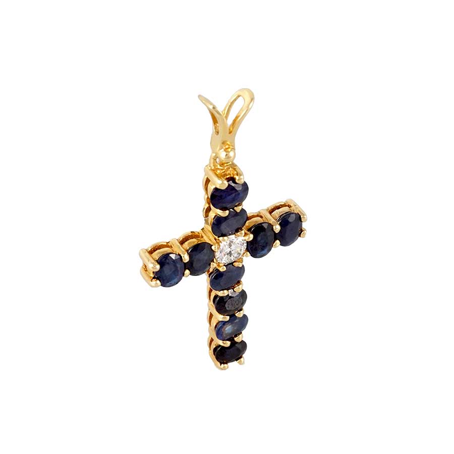18k Yellow Gold Sapphire Cross Pendant image 2