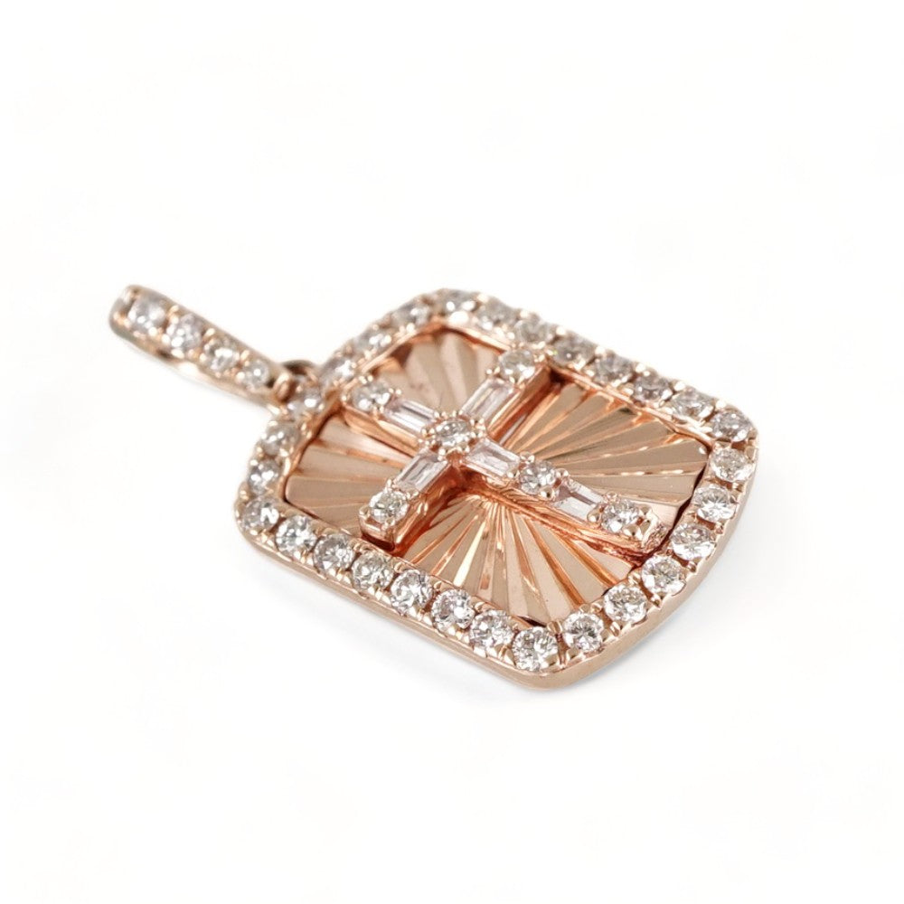 10k Rose Gold Diamond Cross Charm Pendant image 1