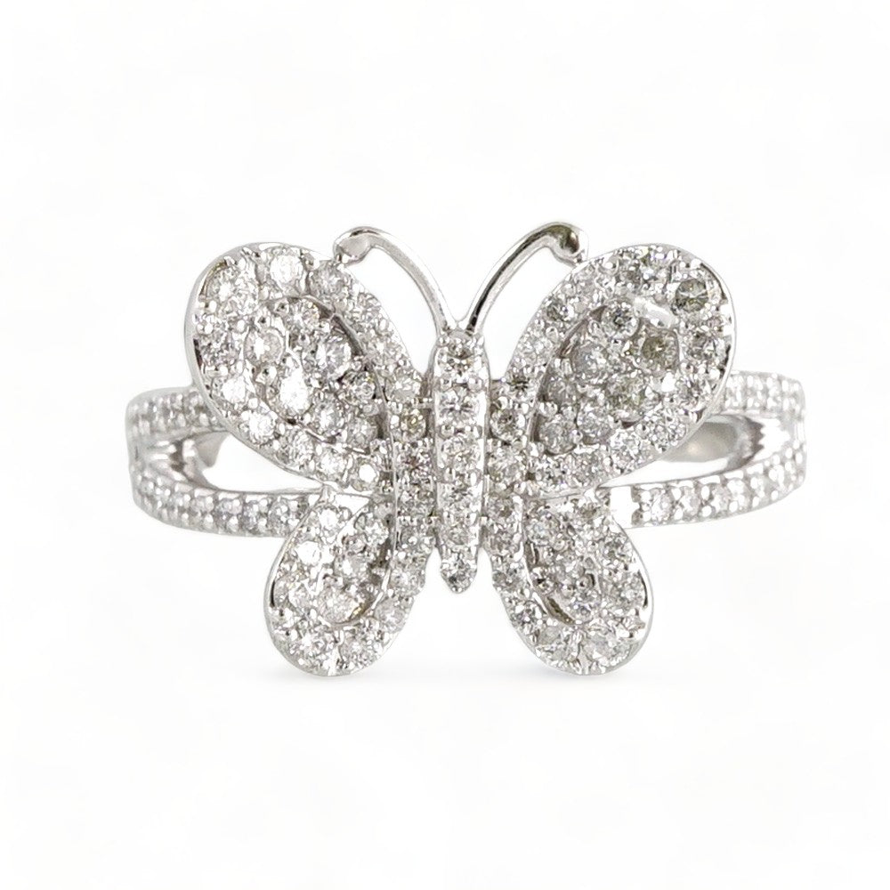 10k White Gold Diamond Butterfly Ring image 2