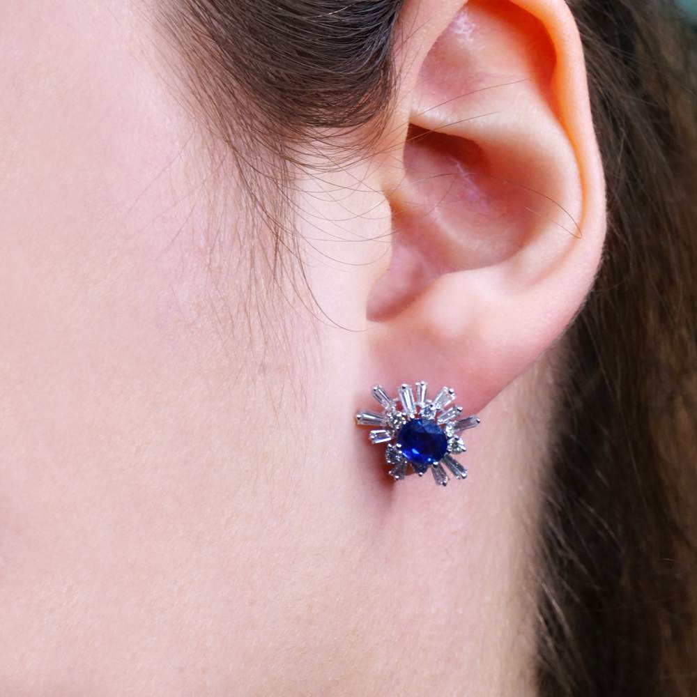 14k White Gold Diamond Sapphire Earrings image 3