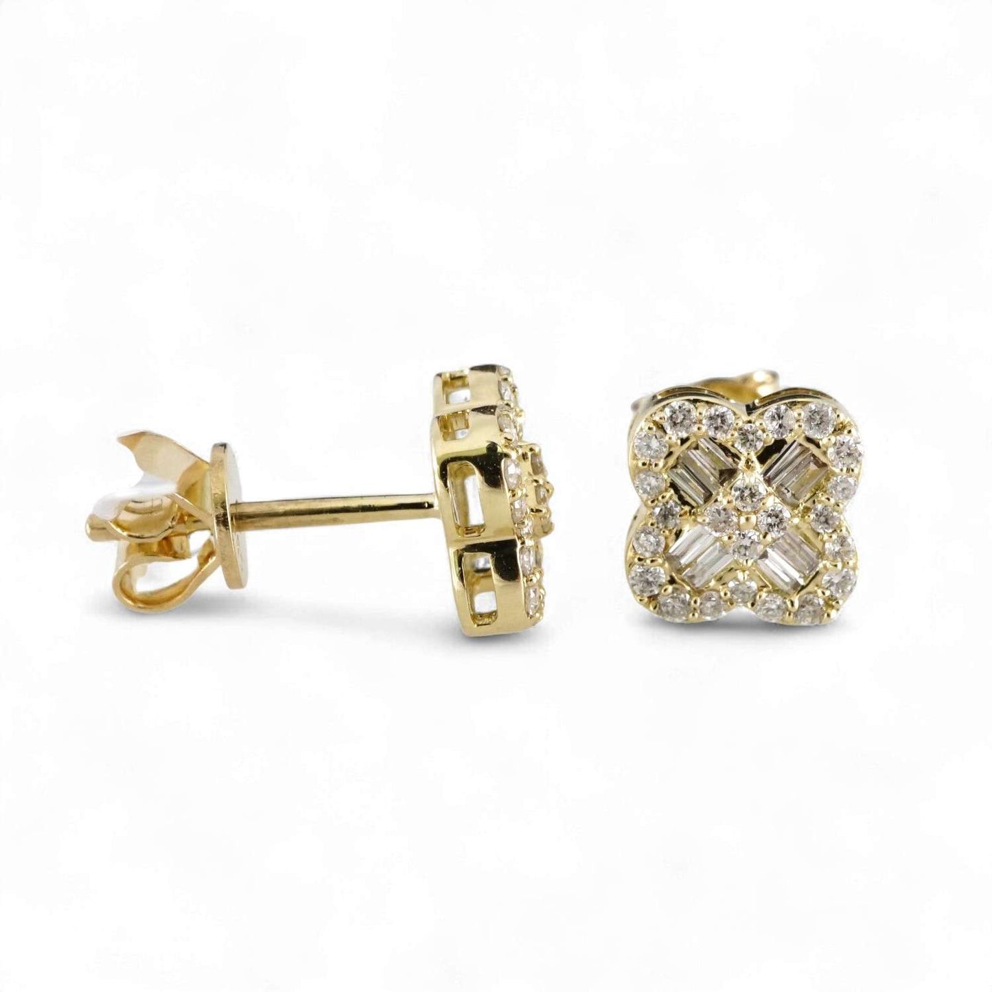 14k Yellow Gold Diamond Flower Earrings image 2