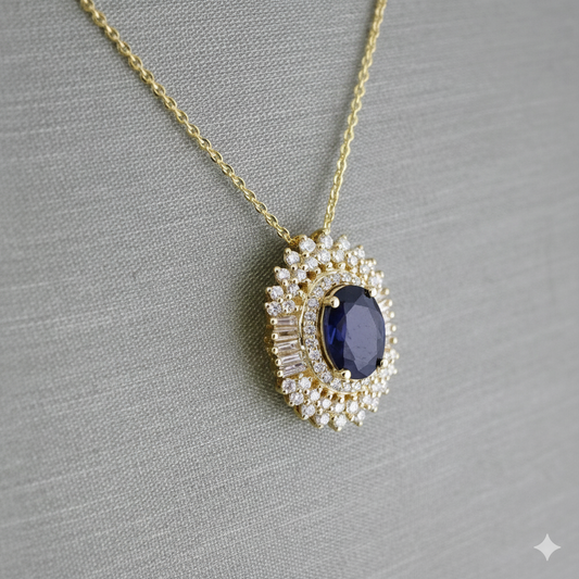 14k Yellow Gold Diamond Oval Sapphire Chain image 1