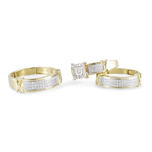 10k Yellow Gold Diamond Trio Engagement Set Ring image 1