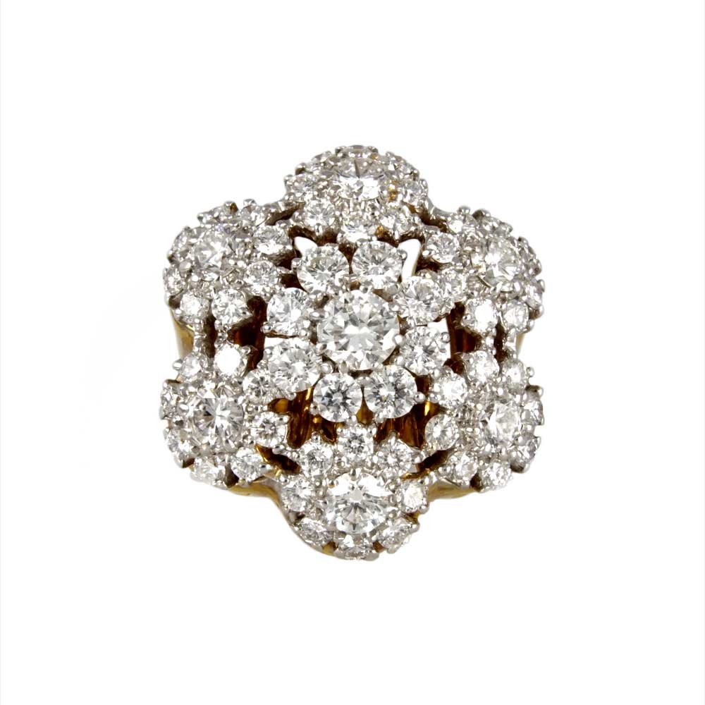 14k Yellow Gold Diamond Flowers Ring image 2