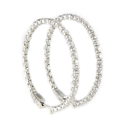 14k Diamond White Gold Hoop Earrings image 1