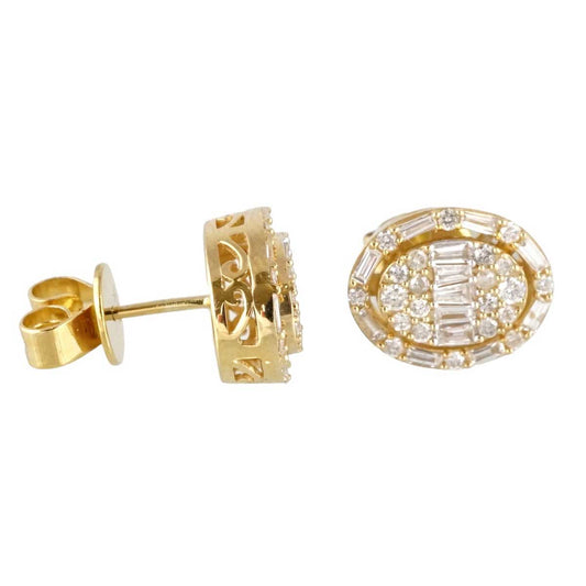 14k Gold Diamond Oval Stud Earrings image 1