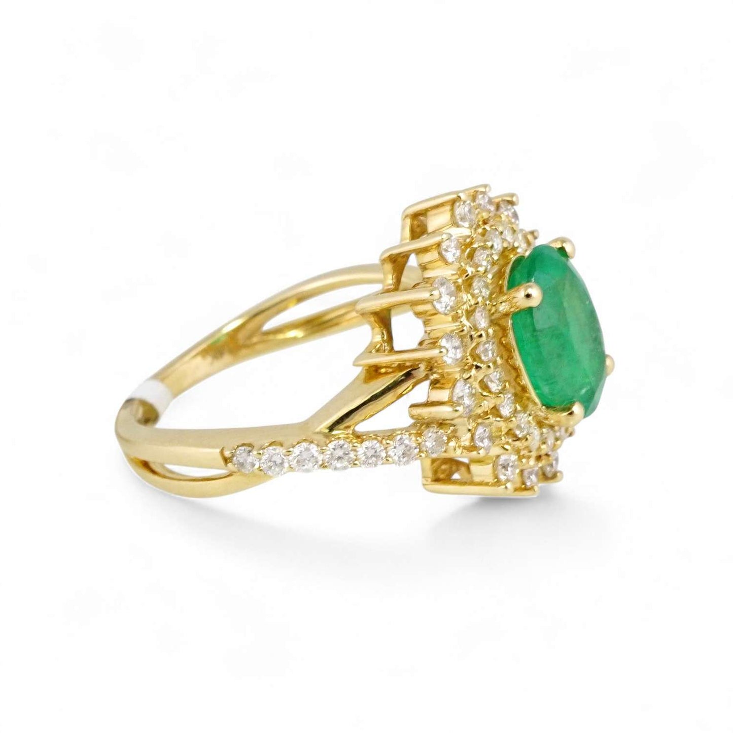 14k Yellow Gold Diamond Green Stone Ring image 2