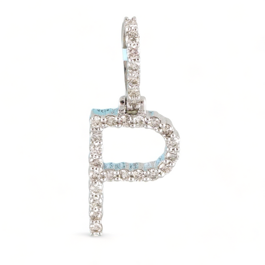 10k White Gold Diamond "P" Initial Pendant image 1