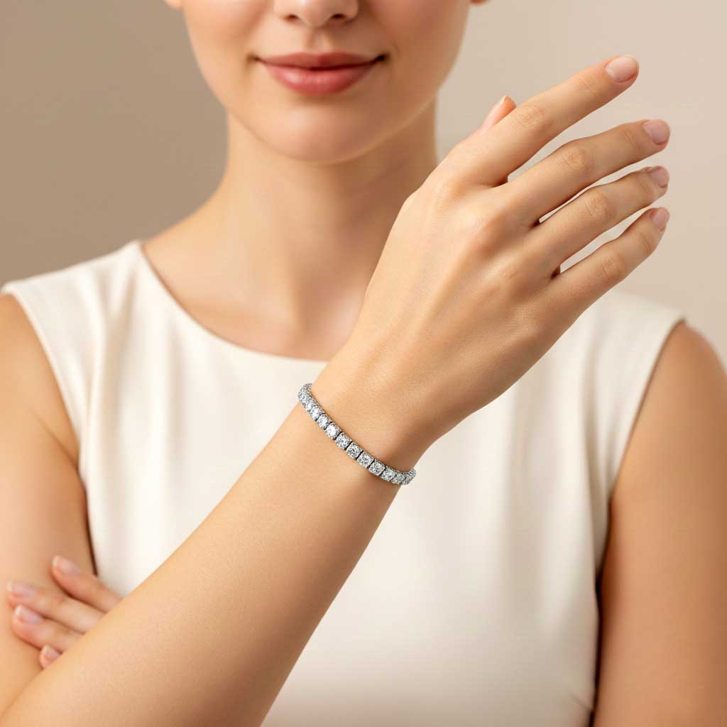 Pulsera de diamantes de oro blanco de 14 k para mujer