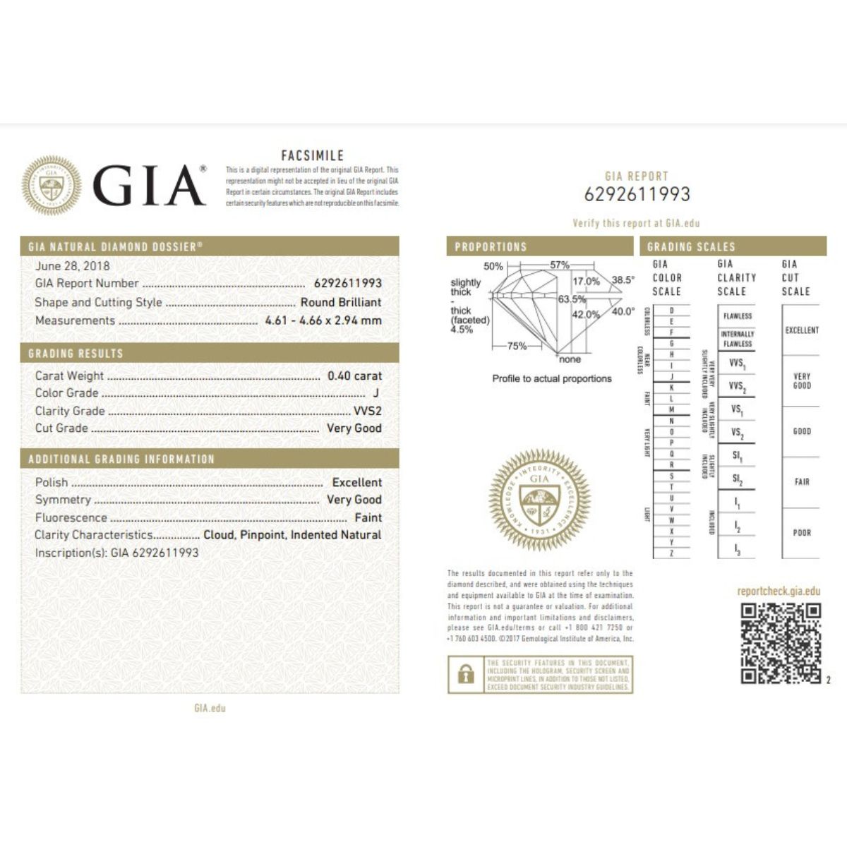0.40 Carat Round Brilliant Natural Diamond