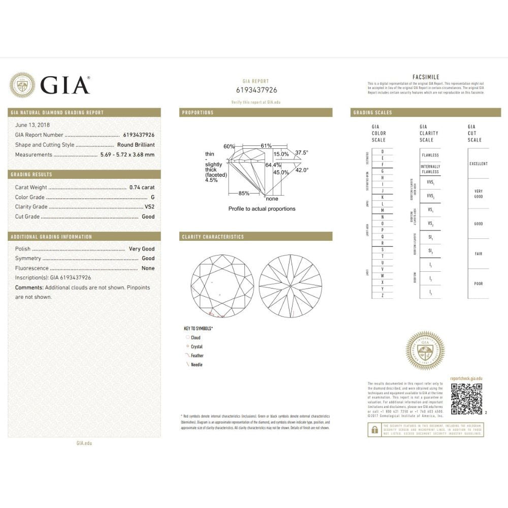 0.74 Carat Round Brilliant Natural Diamond