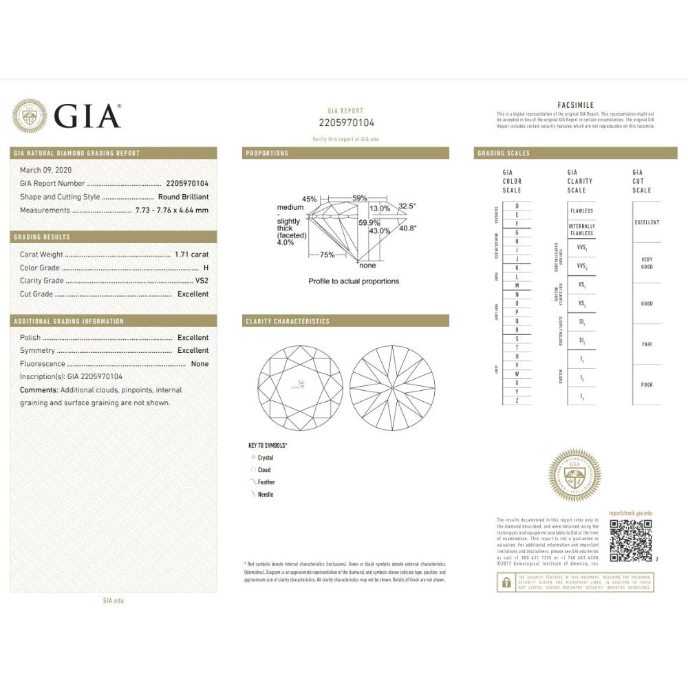1.71 Carat Round Brilliant Natural Diamond