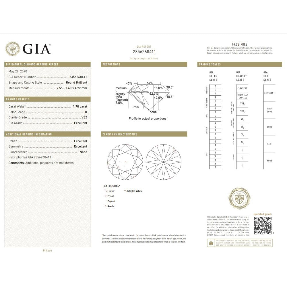 1.70 Carat Round Brilliant Natural Diamond