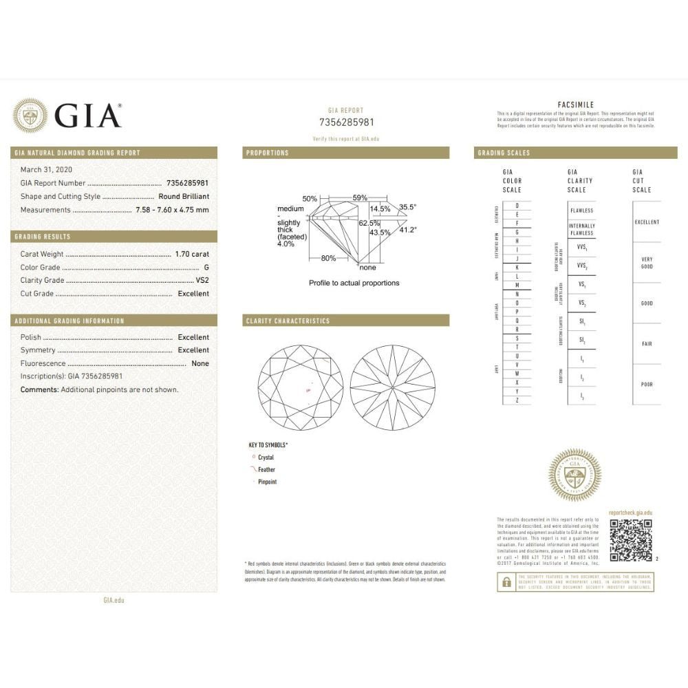 1.70 Carat Round Brilliant Natural Diamond