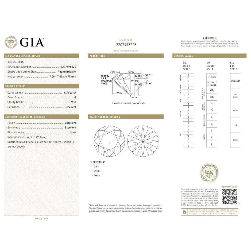 1.70 Carat Round Brilliant Natural Diamond